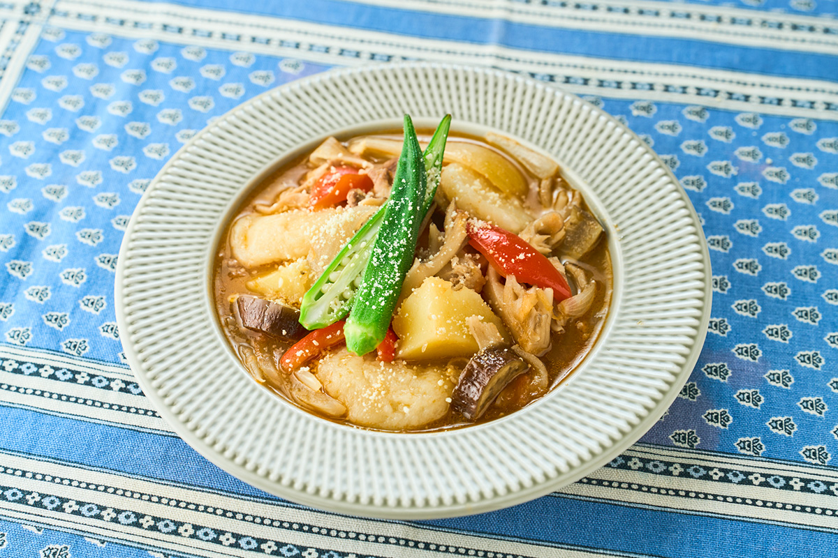 「地元の夏野菜で作った洋風すいとん」